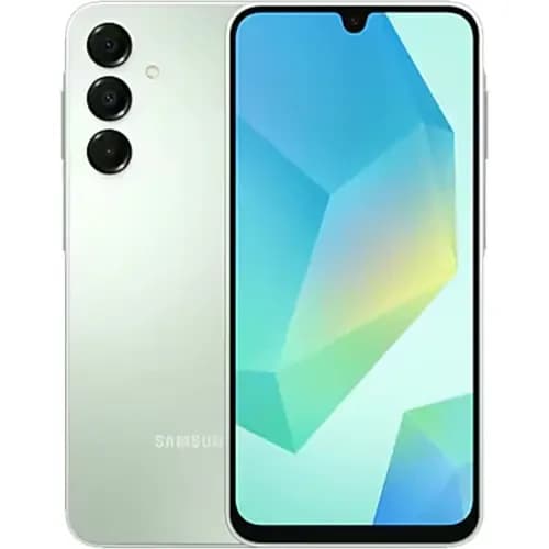 Samsung Galaxy A14 smartphone in light green color featuring a sleek design, 6.6-inch display, and triple rear camera setup. The device showcases a modern aesthetic with a smooth finish, ideal for tech enthusiasts.