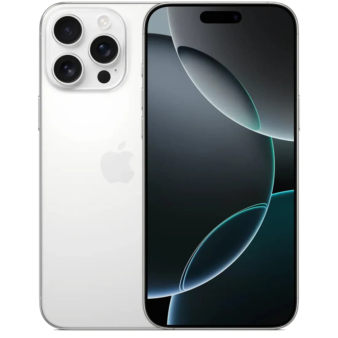 Apple iPhone 16 Pro Max in Silver with a sleek design, featuring a stunning display and triple-camera system. The device showcases a modern aesthetic with a glass front and back, ideal for tech enthusiasts.