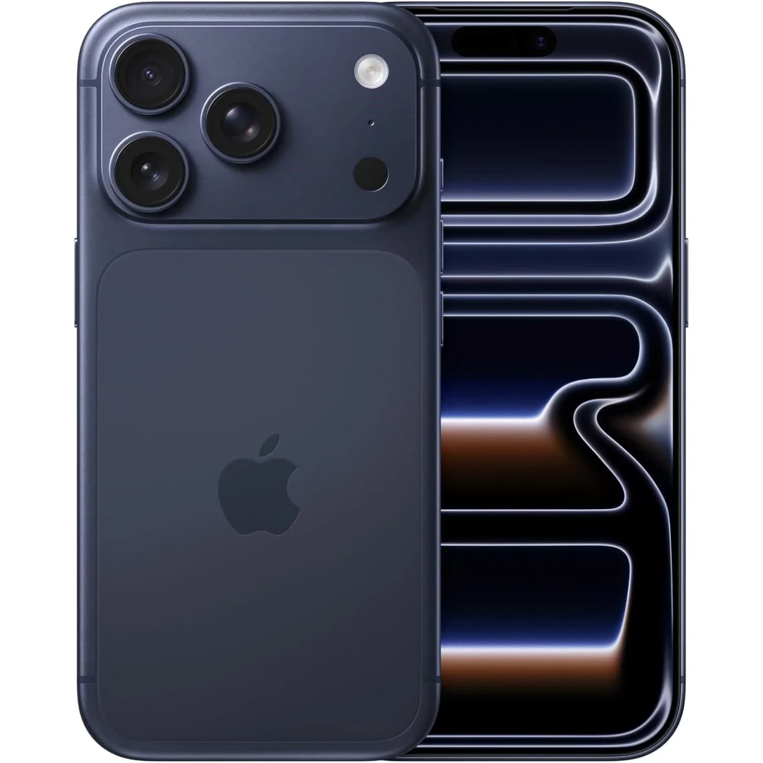 Apple iPhone 15 Pro Max in Deep Blue color showcasing a sleek design with three rear cameras and a vibrant display. The device features a matte finish and is presented against a plain background.