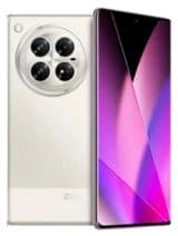 Infinix Zero 60 smartphone featuring a sleek design with a white back and a vibrant purple gradient display. The device showcases a unique circular camera module with four lenses, emphasizing its modern aesthetics.