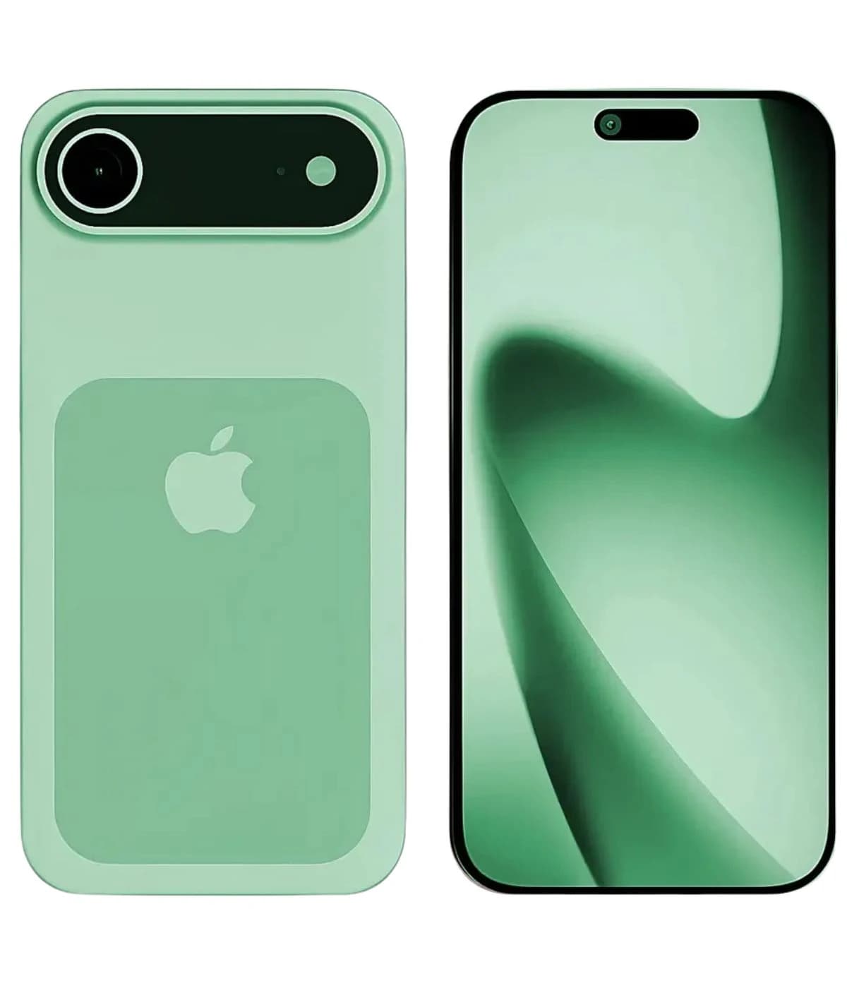 Apple iPhone 18 Air 2 in a soft mint green color, featuring a sleek design with a dual-camera setup and a vibrant display. The back showcases the iconic Apple logo, while the front highlights the edge-to-edge screen.