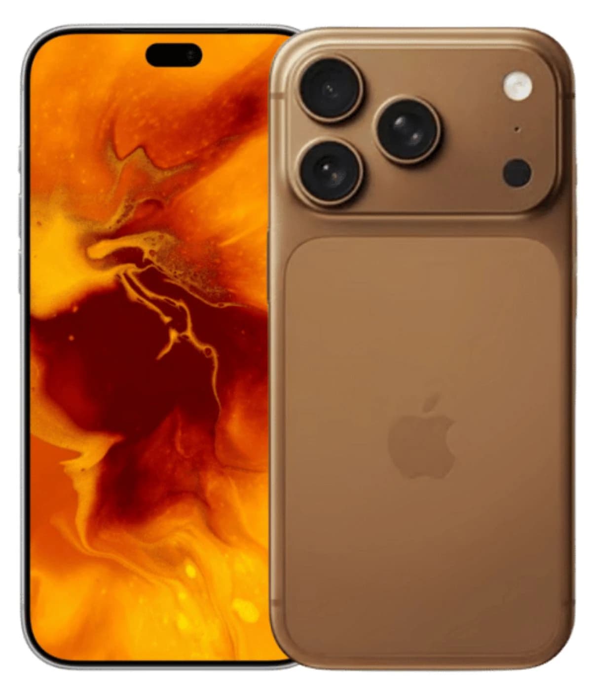 Apple iPhone 18 Pro Max in a stunning gold finish, featuring a vibrant orange and red abstract wallpaper. The device showcases a sleek design with a triple-camera setup on the back and a smooth front display. Perfect for tech enthusiasts.
