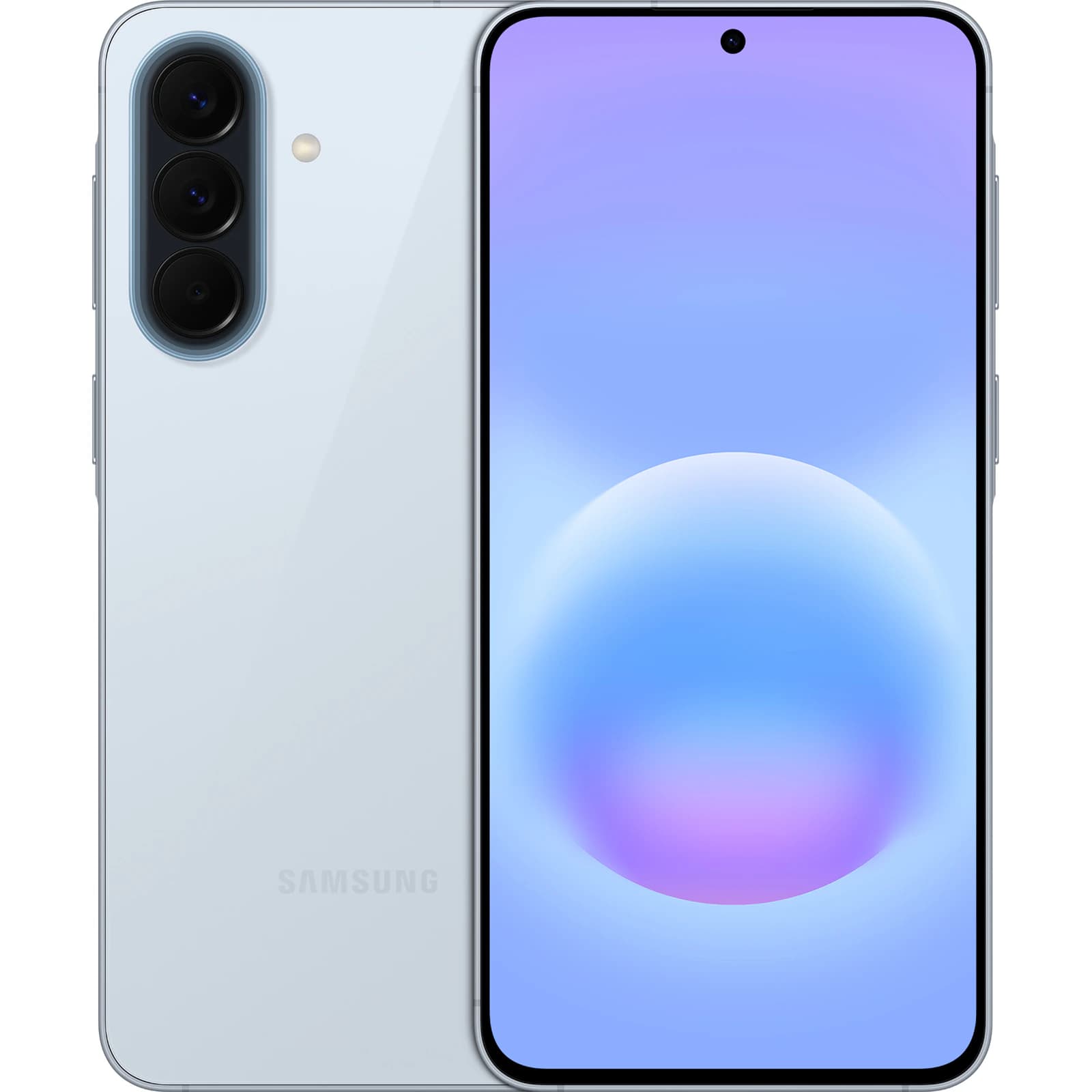 Samsung Galaxy S21 FE smartphone in white color featuring a sleek design, vibrant display, and triple rear camera setup. The front view showcases a stunning gradient background on the screen, emphasizing its modern aesthetics.