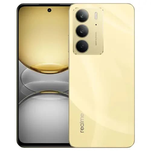 Realme C75 smartphone in a stunning yellow color with a sleek design. Features a triple camera setup on the back and a vibrant display. Ideal for photography and everyday use.