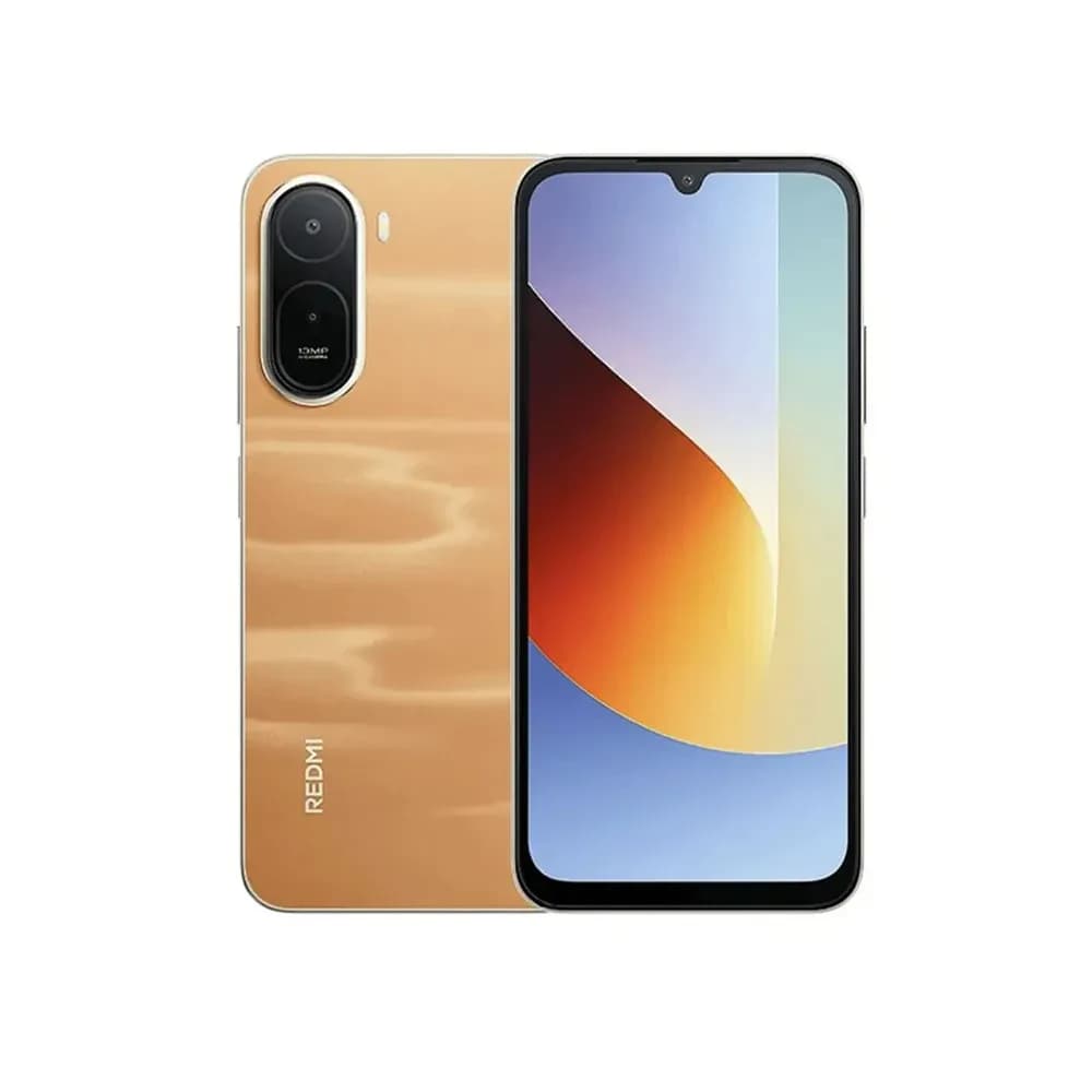 Redmi A7 Pro smartphone in a sleek golden finish, featuring a dual-camera setup with a 13MP lens. The device showcases a vibrant display with a waterdrop notch design, perfect for multimedia and gaming. Front view against a plain background.