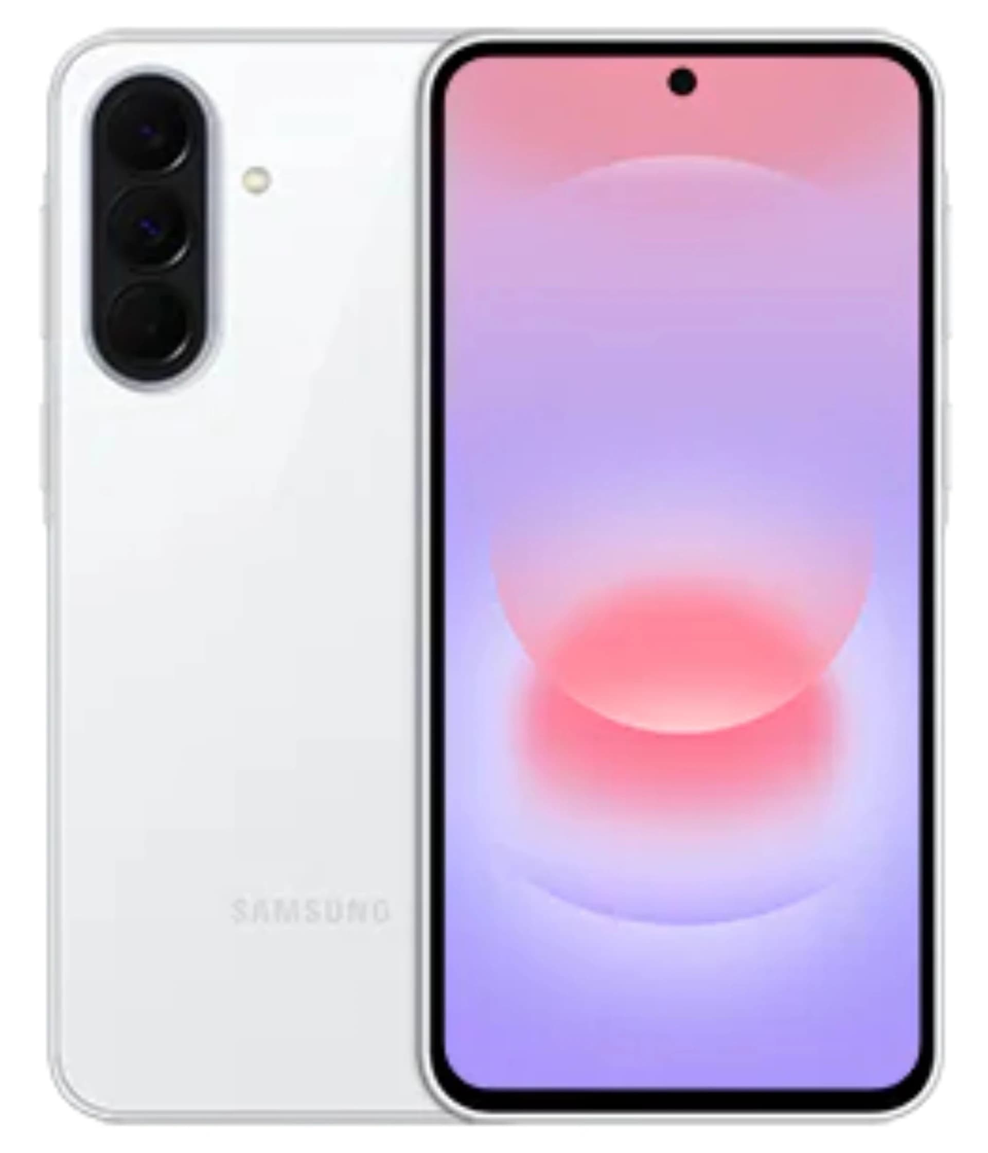 Samsung Galaxy A37 smartphone in white color featuring a sleek design, triple rear camera setup, and a vibrant display with a gradient background. The device showcases a modern aesthetic with a front view highlighting its edge-to-edge screen.