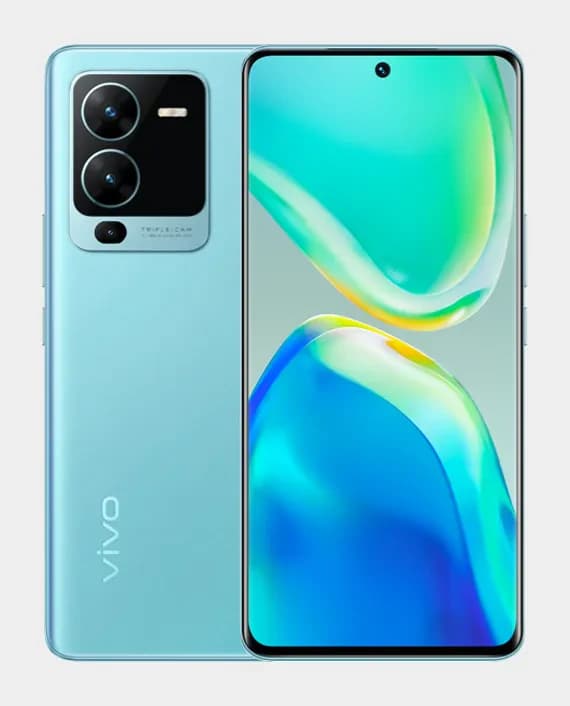 Vivo V26 Pro smartphone in a sleek blue color with a vibrant display and dual camera setup. The device features a modern design with a glass front and back, showcasing its premium build quality.