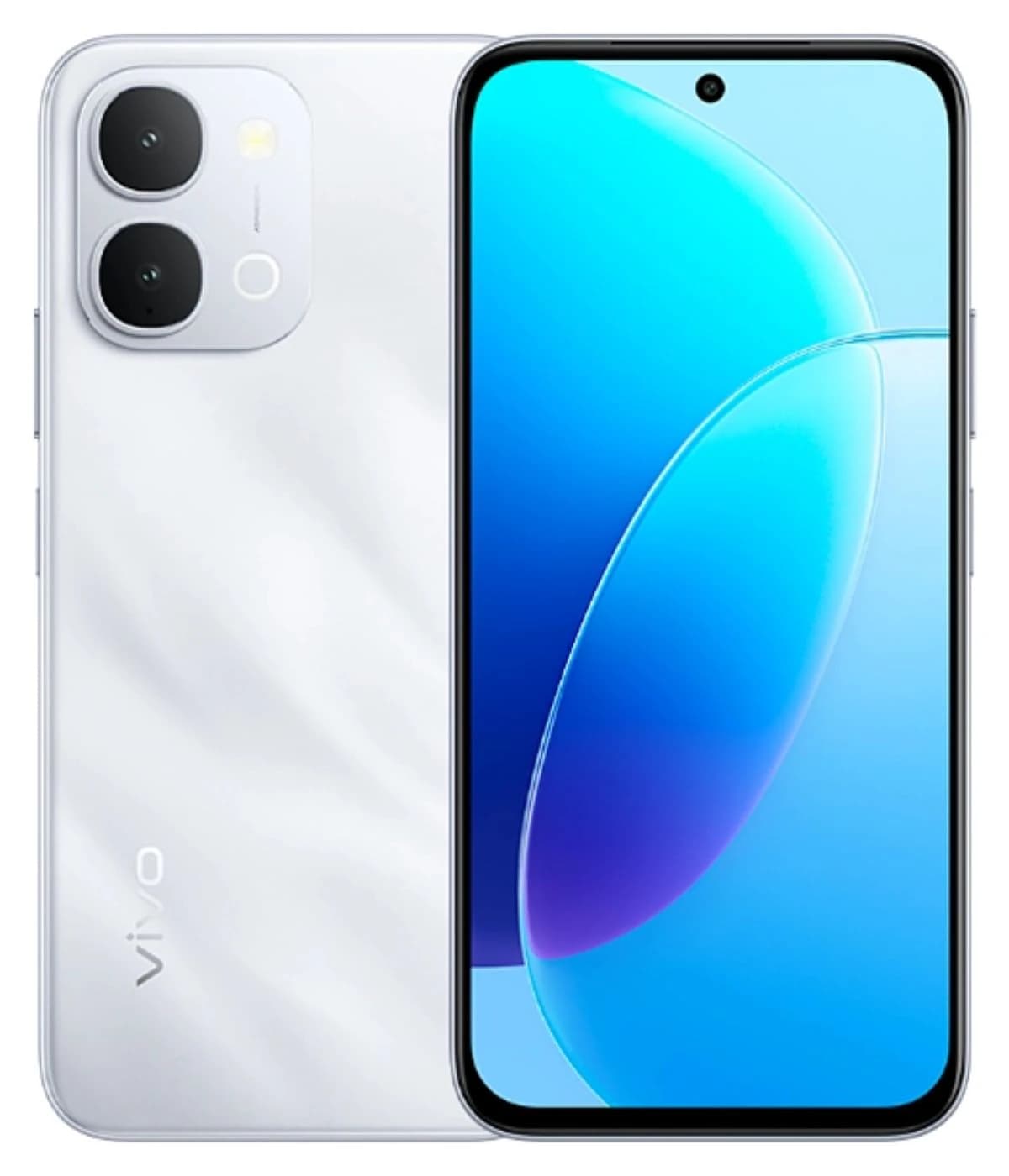 Vivo Y06 smartphone in sleek white finish, featuring dual rear cameras and a vibrant display. The device showcases a modern design with a glossy back and a large screen, perfect for multimedia use.