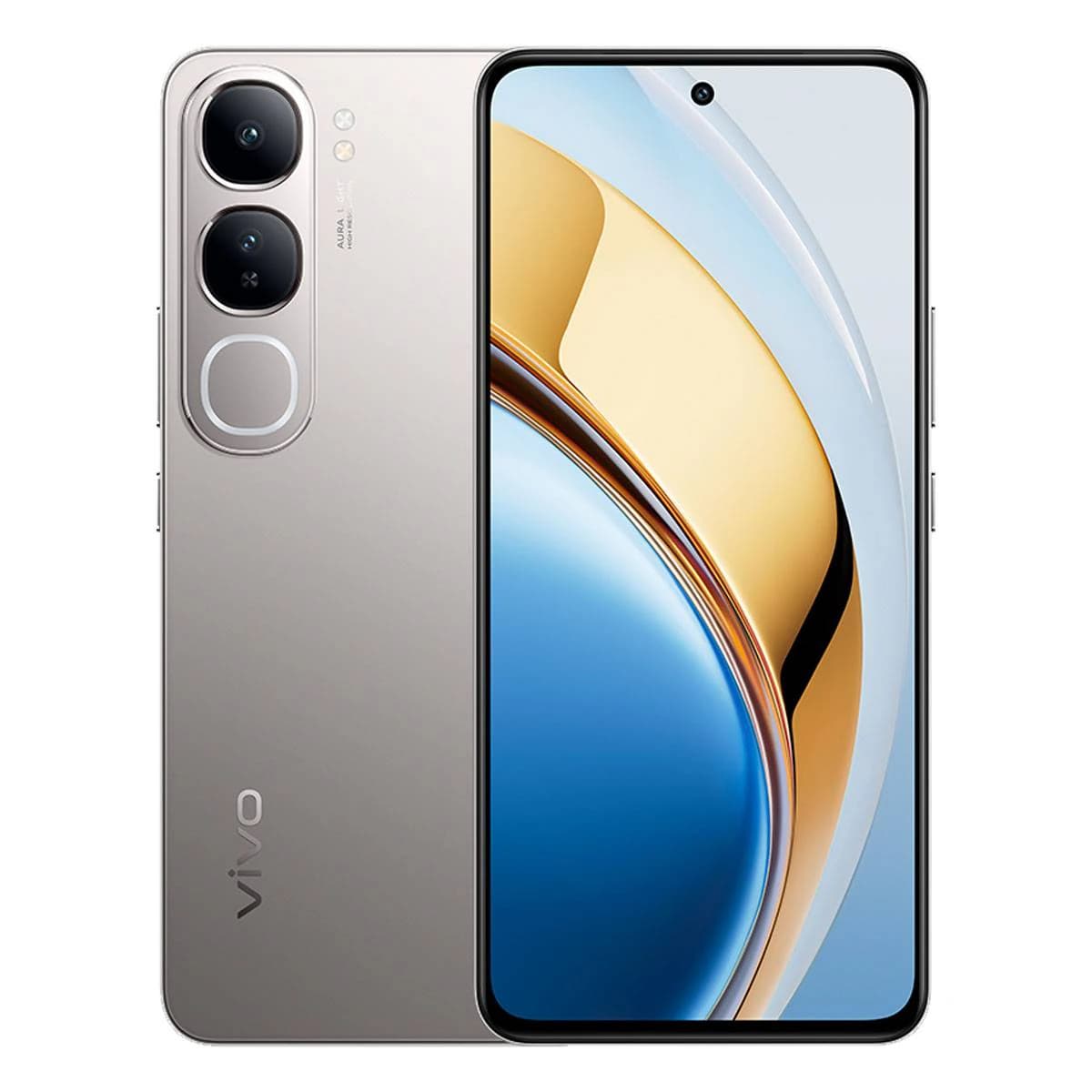 Vivo Y200 smartphone in sleek silver finish featuring a dual-camera setup and a vibrant display. The device showcases a modern design with a flat edge and minimal bezels, ideal for tech enthusiasts.