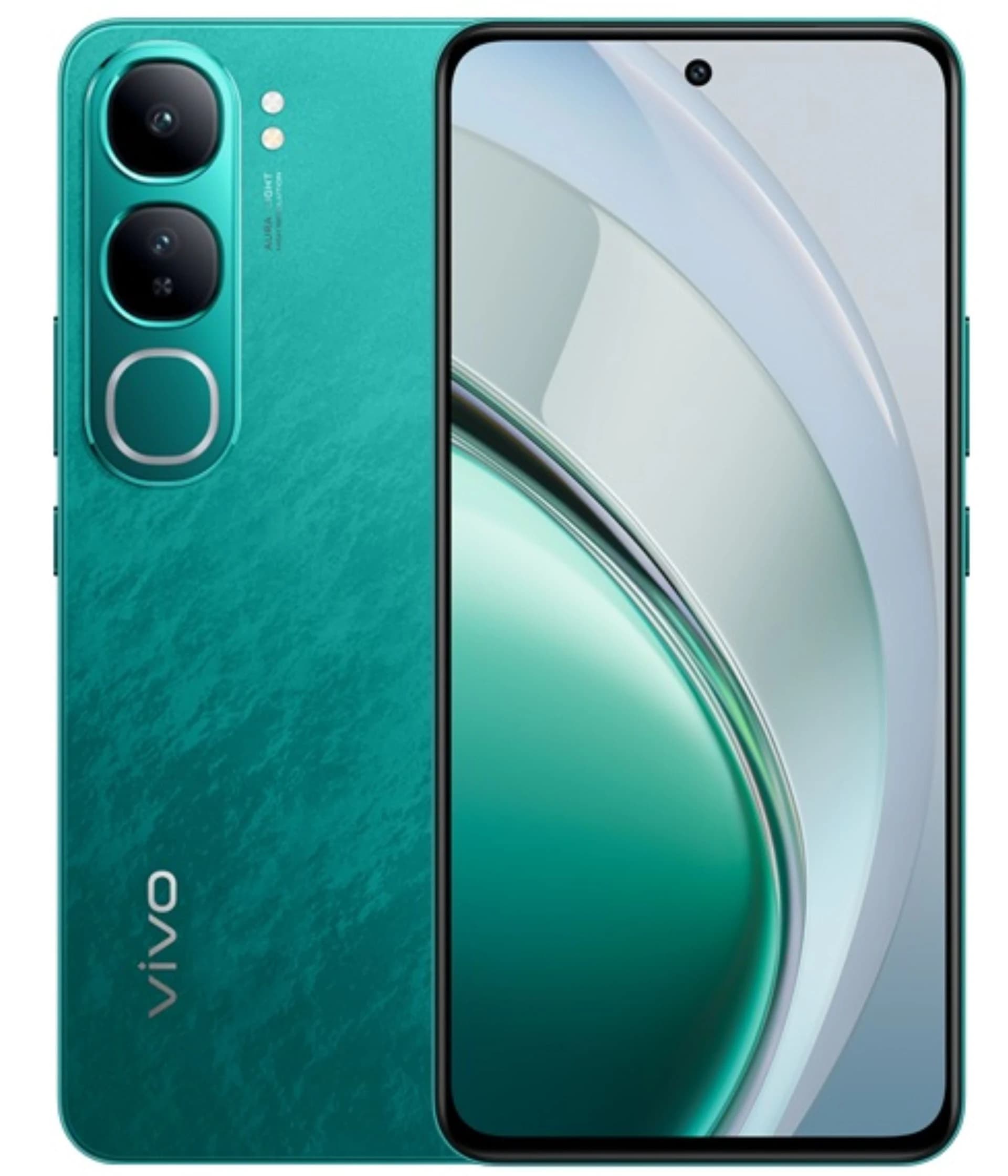 Vivo Y200 smartphone in a striking turquoise color featuring a sleek design, dual rear cameras, and a vibrant display. The device showcases a modern aesthetic with a glossy finish and minimal bezels, ideal for tech enthusiasts.