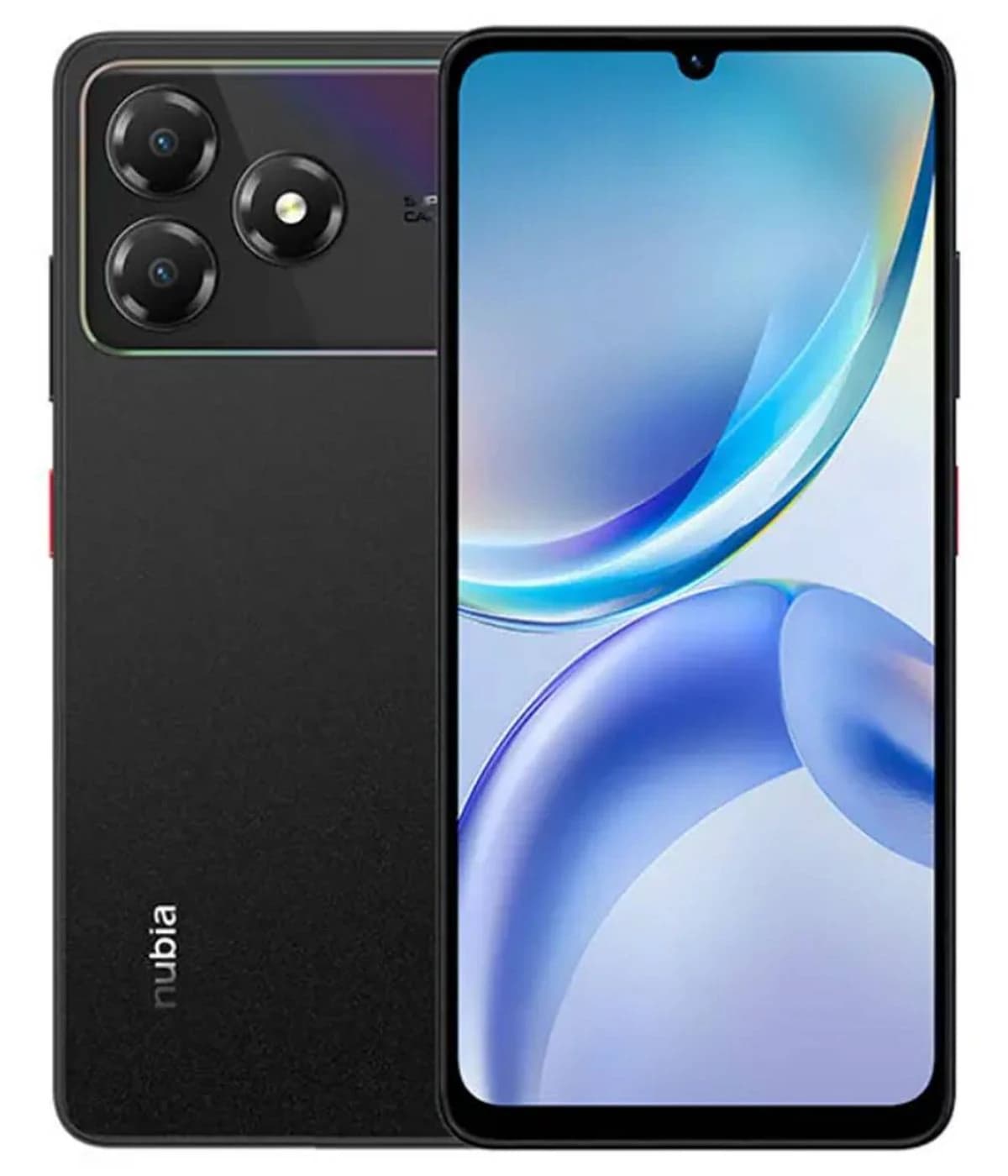 Nubia ZT Infinix Hot 60 Pro smartphone featuring a sleek black design, dual rear cameras, and a vibrant display. The device showcases a modern aesthetic with a glossy finish and a minimalist front view.