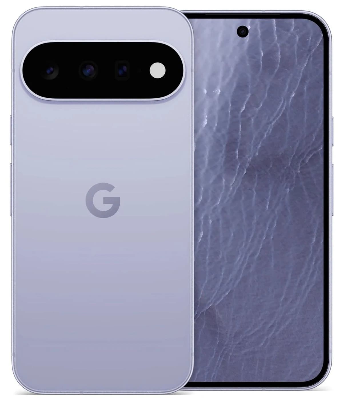 Google Pixel 11 smartphone in a sleek lavender color, featuring a triple-camera setup on the back with a glossy finish. The front showcases a vibrant display with minimal bezels, ideal for photography and multimedia.