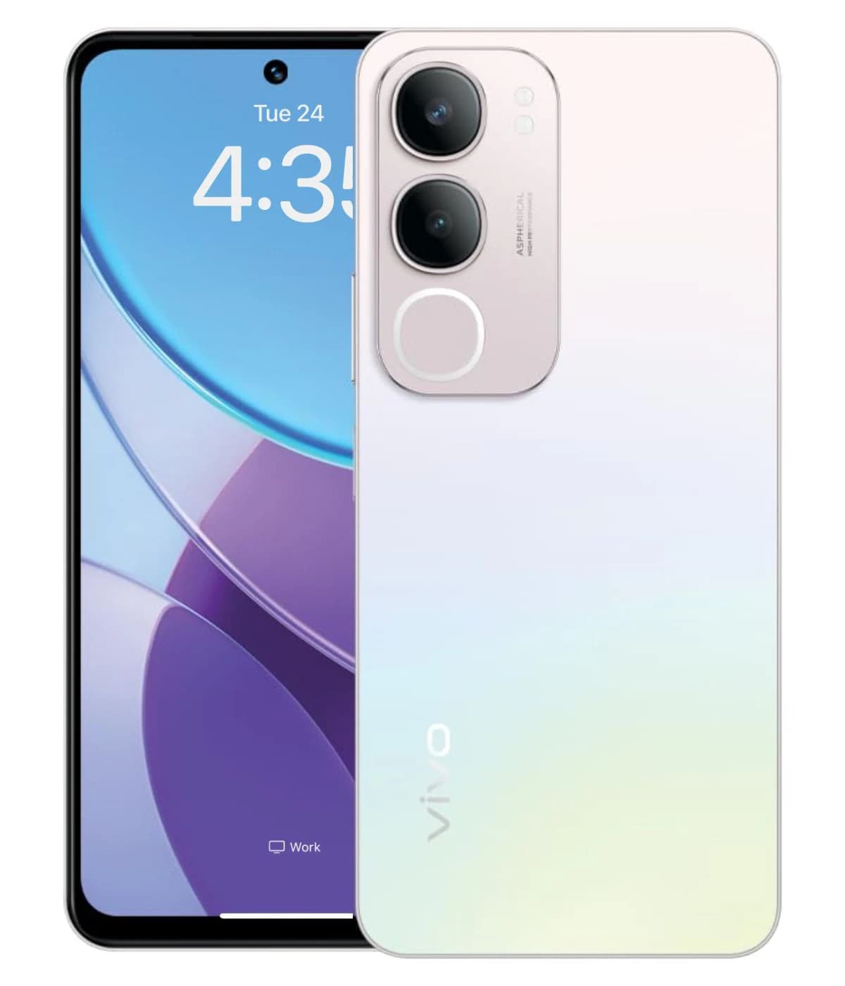 Vivo Y19s smartphone featuring a sleek design with a gradient white to light green back, dual rear cameras, and a vibrant display showing the time. The device is positioned against a plain background for clarity.