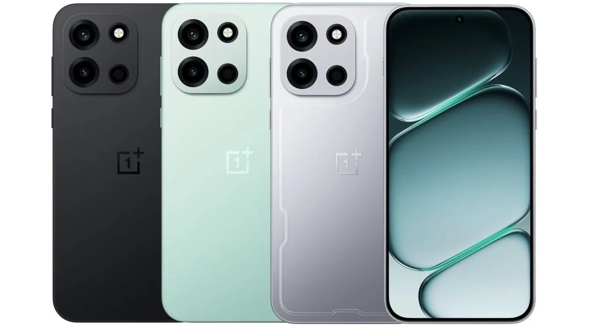 OnePlus Nord 6 smartphone lineup featuring three color variants: black, mint green, and silver. Each phone showcases a sleek design with a triple camera setup and a vibrant display, ideal for tech enthusiasts.