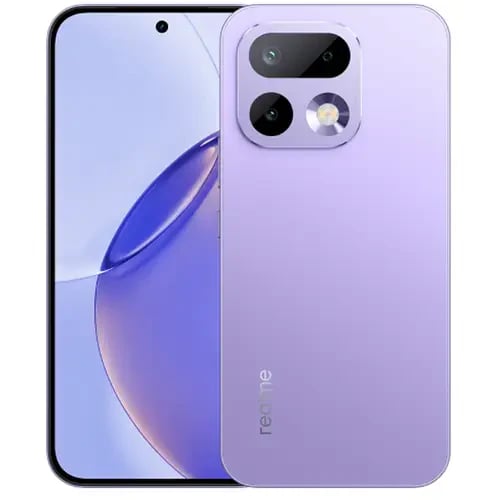 Realme 16 Pro smartphone in a stylish lavender color, featuring a sleek design with a dual-camera setup and a vibrant display. The device showcases a modern aesthetic with rounded edges and a glossy finish, ideal for tech enthusiasts.