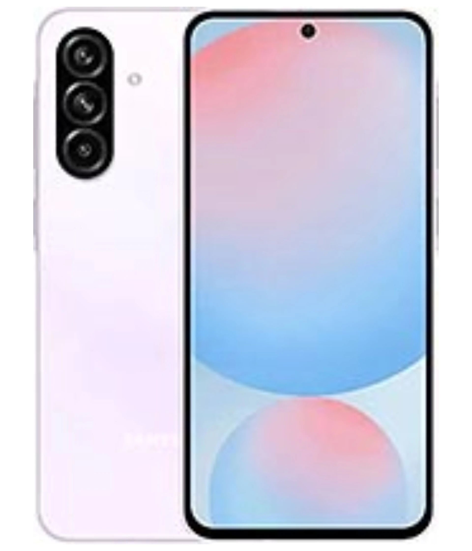 Samsung Galaxy A56 smartphone in a sleek white finish featuring a vibrant display with a gradient background. The device showcases a triple camera setup on the back, emphasizing its modern design and advanced photography capabilities.