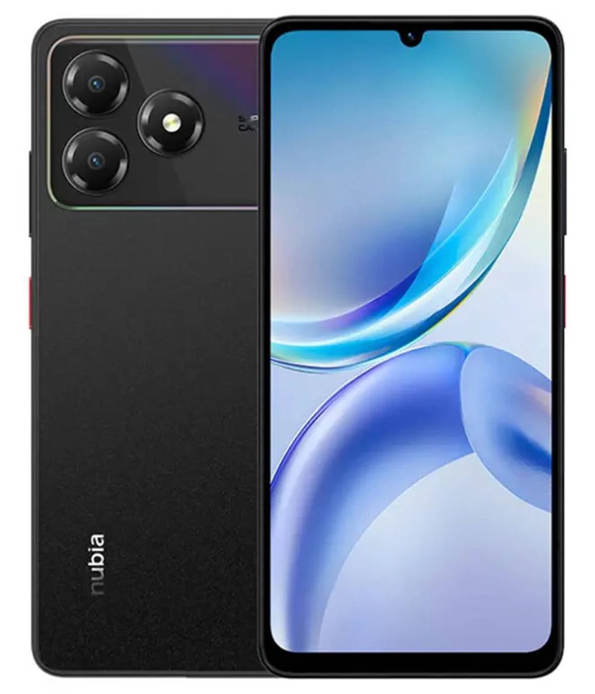 Nubia ZT Infinix Hot 60 Pro smartphone featuring a sleek black design, dual rear cameras, and a vibrant display. The device showcases a modern aesthetic with a glossy finish and a minimalist front view.