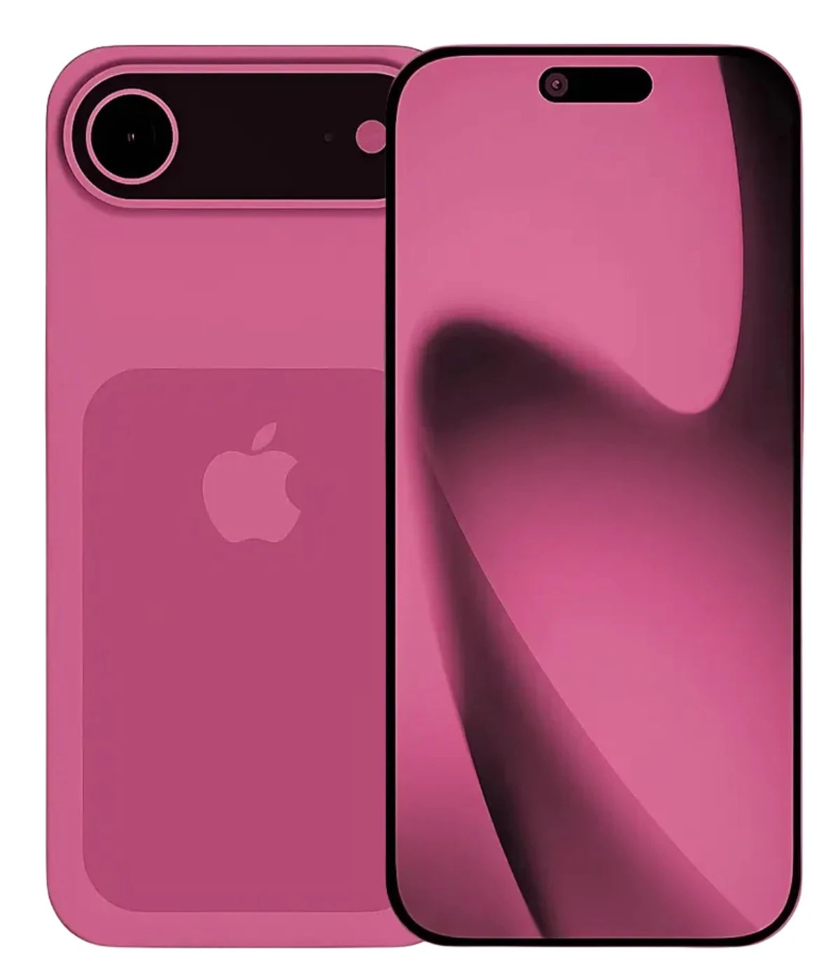 Apple iPhone 18 Air in vibrant pink color with sleek design, showcasing a smooth glass front and a matching pink protective case. The device features a modern camera layout and a minimalist aesthetic, perfect for style-conscious users.