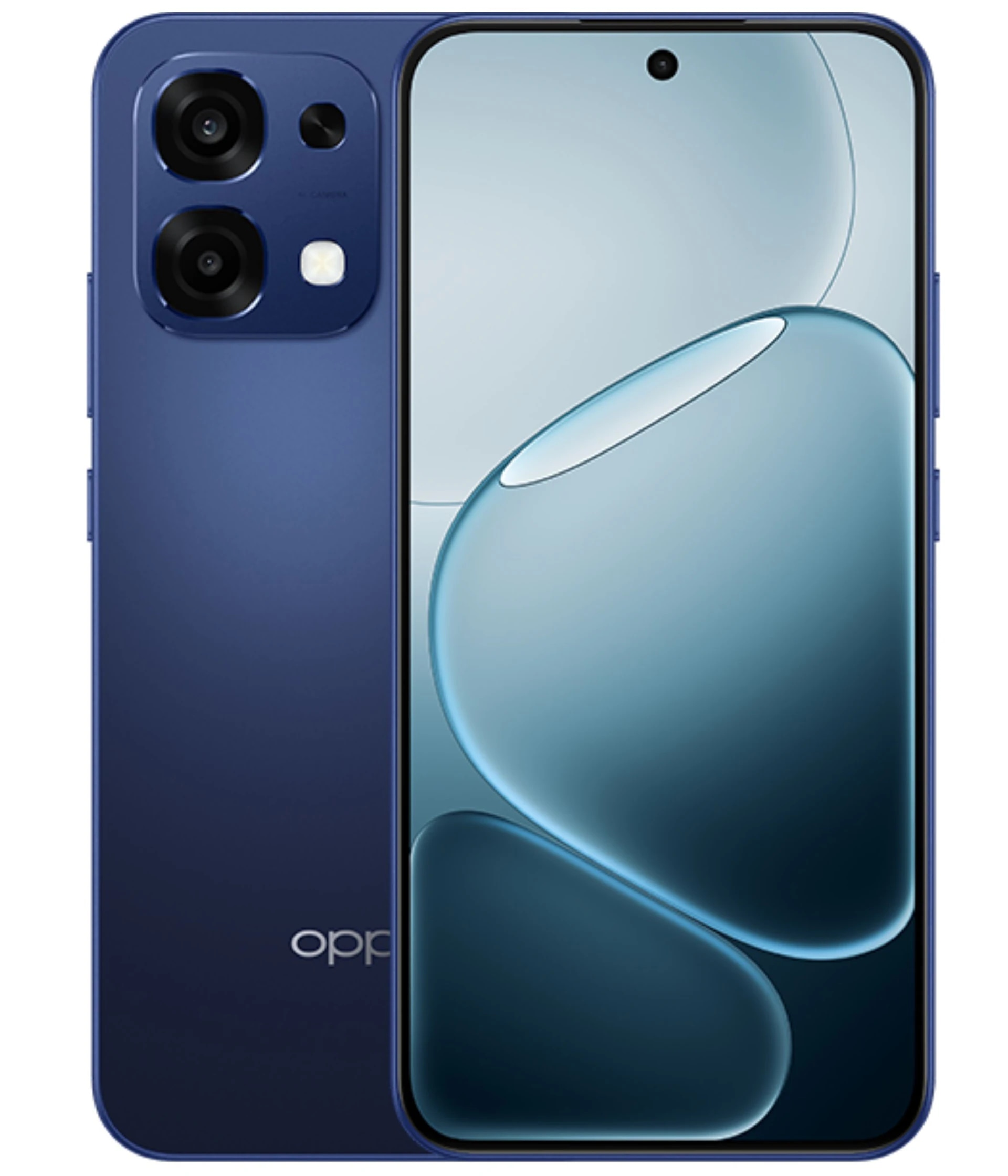 Oppo A6 Pro smartphone in a sleek blue color, featuring a dual-camera setup on the back and a large display with a minimal bezel. The device showcases a modern design with a glossy finish, ideal for tech enthusiasts.