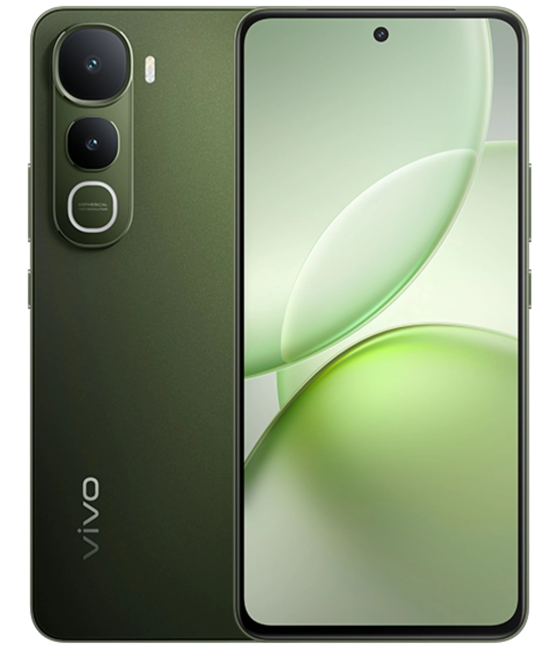 Vivo Y400 smartphone in a sleek olive green finish, featuring a dual-camera setup on the back and a vibrant display. The device showcases a modern design with a flat edge and minimal bezels, ideal for tech enthusiasts.