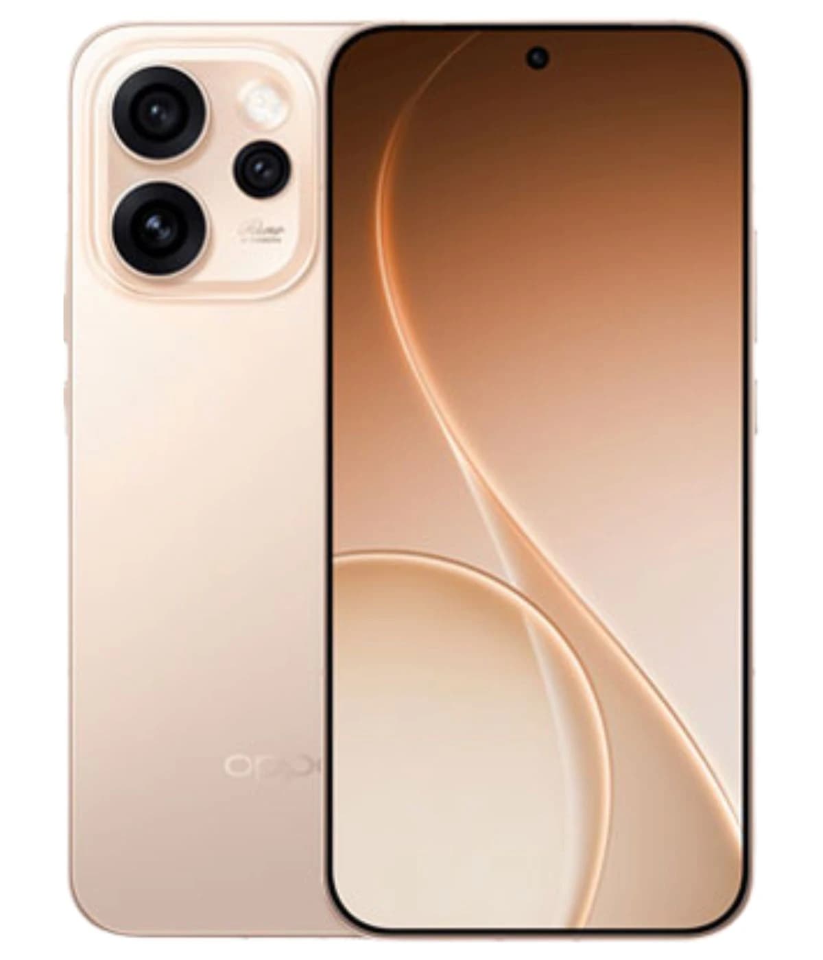 Oppo Reno 15 Pro smartphone in a sleek gold finish, featuring a vibrant display and a triple camera setup on the back. The device showcases a modern design with a smooth, rounded edge and minimal bezels, ideal for tech enthusiasts.