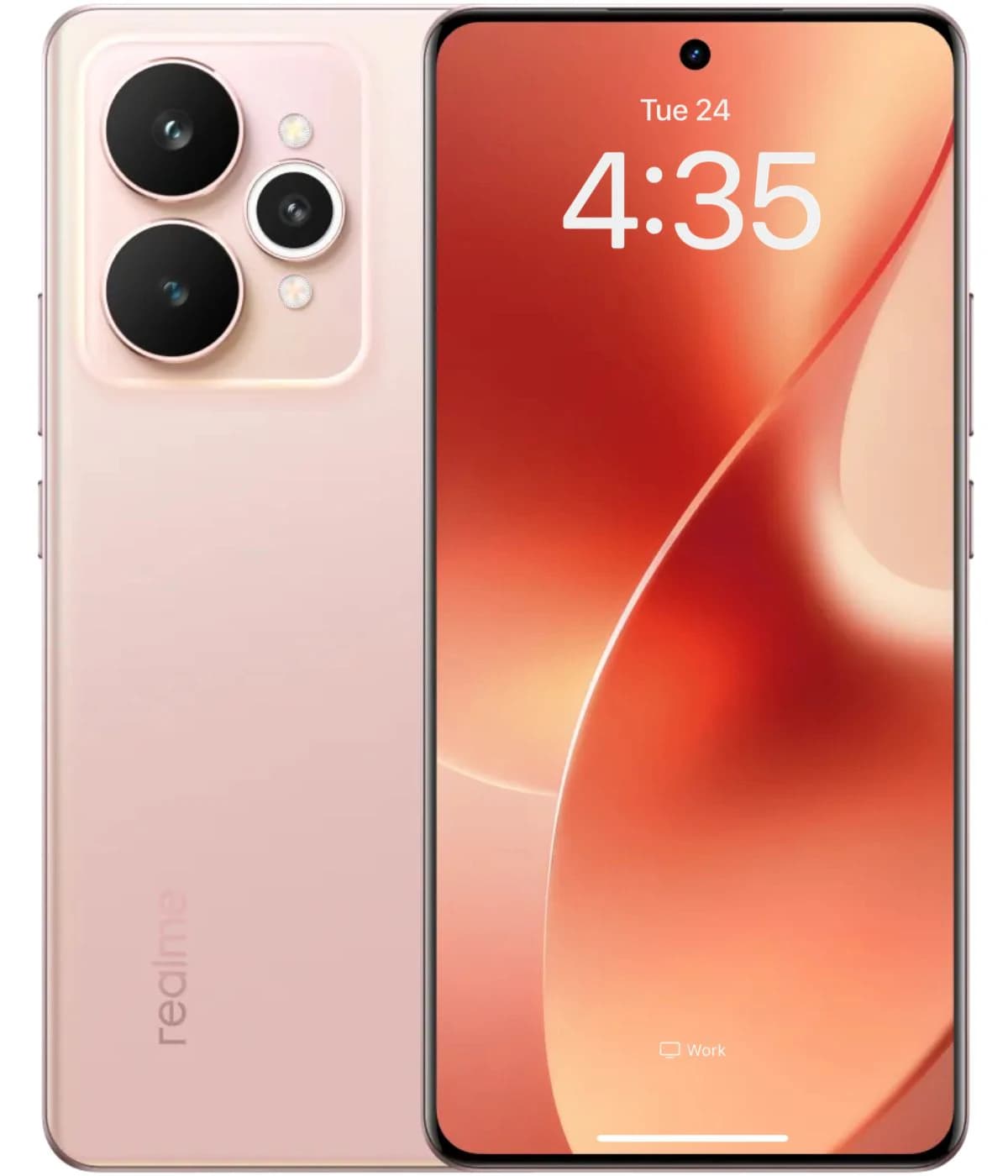 Realme 15 smartphone in a sleek pink design featuring a dual-camera setup and a vibrant display. The device showcases a modern aesthetic with rounded edges and a minimalistic logo on the back.