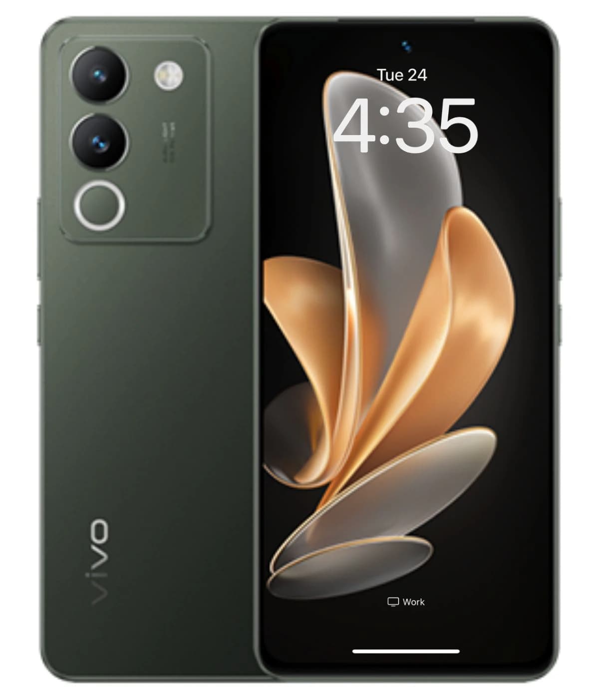Vivo V29e smartphone in a sleek green finish, showcasing dual rear cameras and a vibrant display. The device features a modern design with rounded edges and a large screen, perfect for multimedia use.