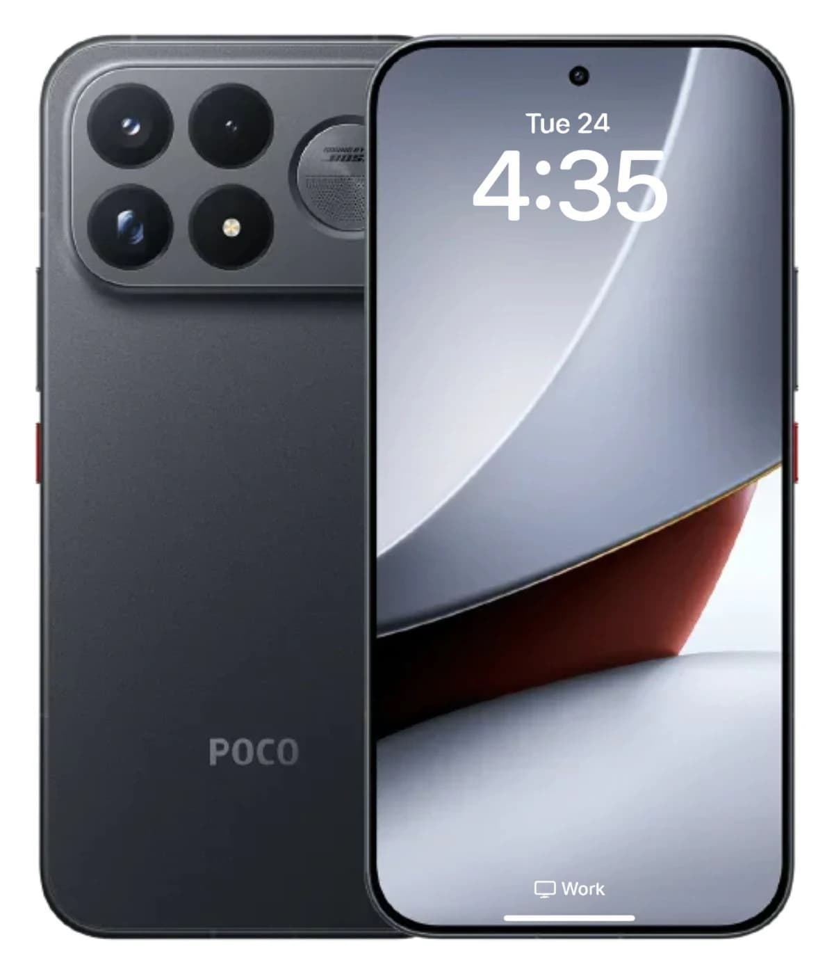 Xiaomi Poco F9 Ultra smartphone in sleek black design, featuring a vibrant display with a modern interface. The back showcases a triple camera setup with a textured finish, emphasizing its premium quality.