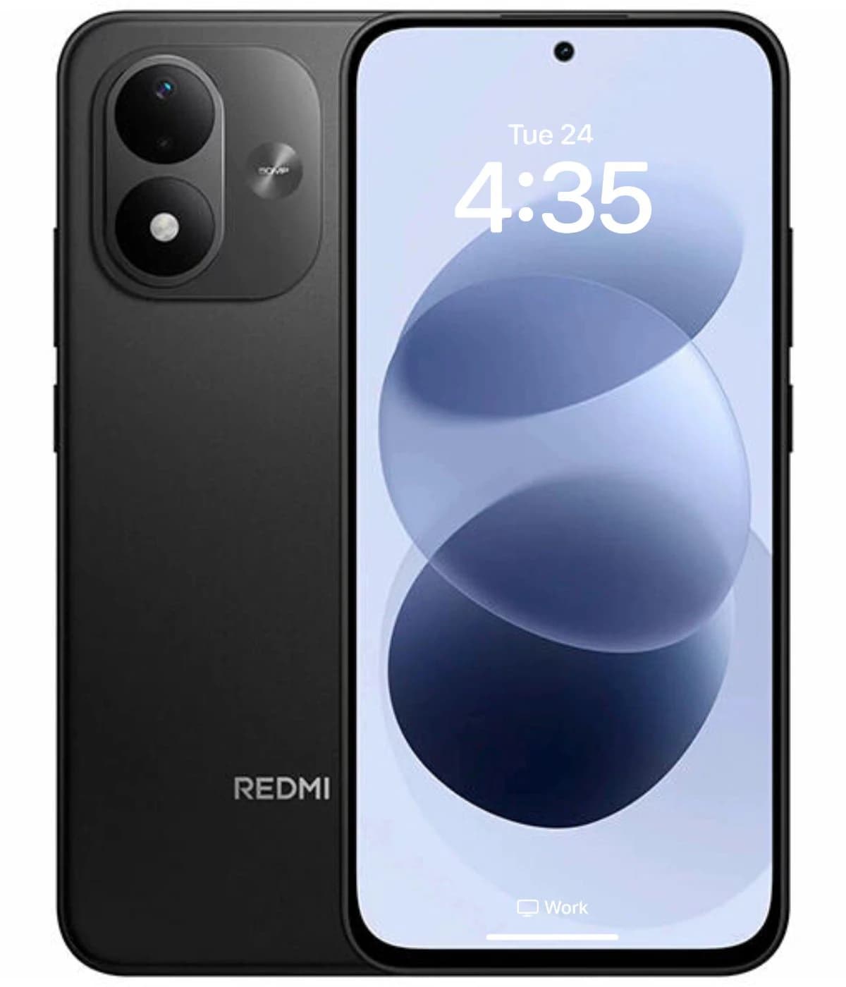 Xiaomi Redmi Note 17 smartphone in sleek black finish, featuring a dual-camera setup and a vibrant display showcasing a blue abstract wallpaper. The device is presented front-facing against a plain background.